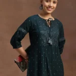 Green Woven Design Rayon A-Line Kurti
