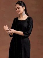 Black Woven Design Rayon Straight Kurta - Image 3