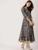 Blue Printed Chanderi Silk Kurta - Image 2