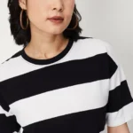 Women Striped Relaxed Fit Crew-Neck T-Shirt